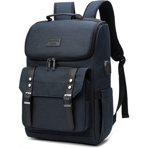 YALUNDISI Vintage Backpack Travel navy blue Laptop bag with USB Charging Port. - Picture 1 of 5
